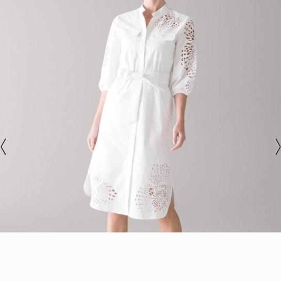 White House Black Market White LS Poplin Shirtdress With Cutouts Size 10 NWT - Picture 2 of 12
